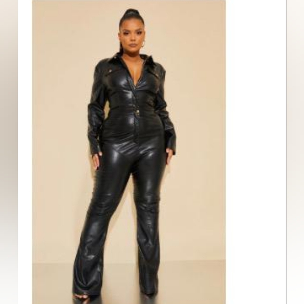 Plus PU leather jumpsuit